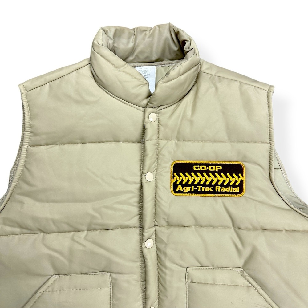 VTG 80s CO-OP Agri-Trac Radial Puffer Quilted Vest‎ Tan Men's Size Large Patch - Picture 4 of 13